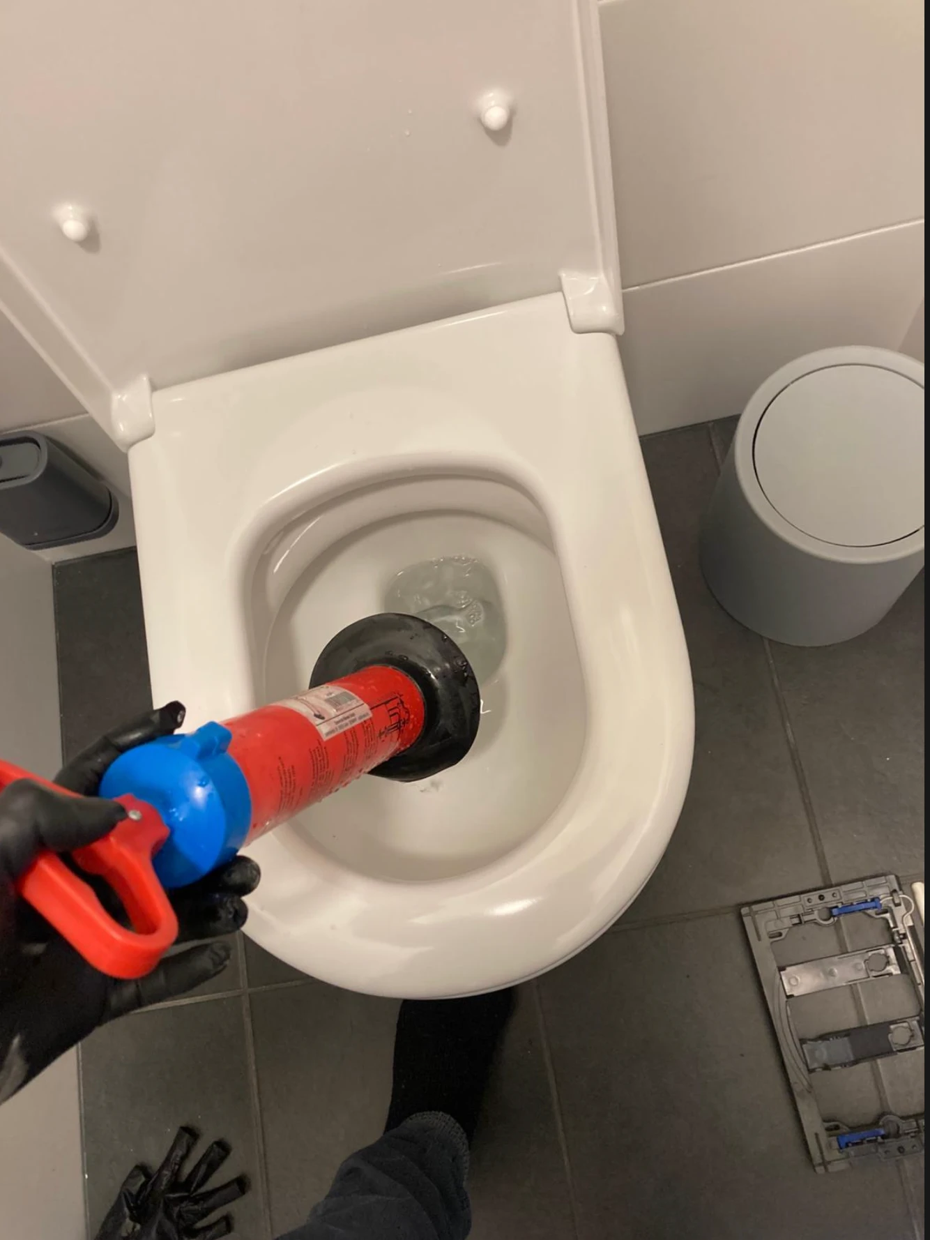 WC-Reinigung mit Druckpümpel